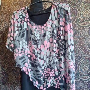 Black, pink, and gray polka-dot blouse XL